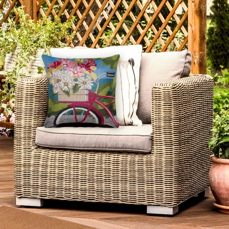 Liora Manne Marina Summer Ride Indoor/Outdoor Pillow - 18" x 18" - Polyester - Blue
