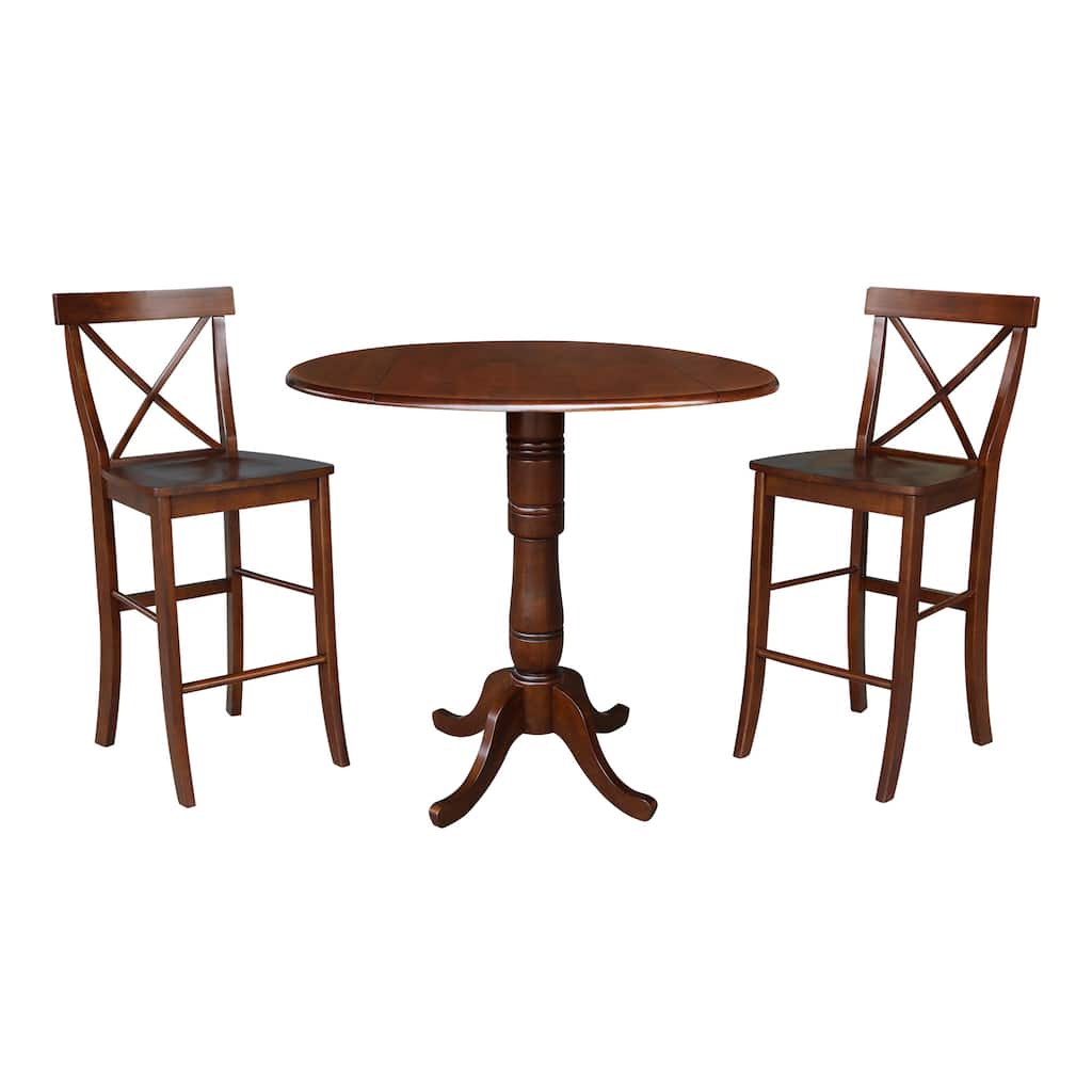 42" Round Top Bar Height Table and Two Stools - Espresso
