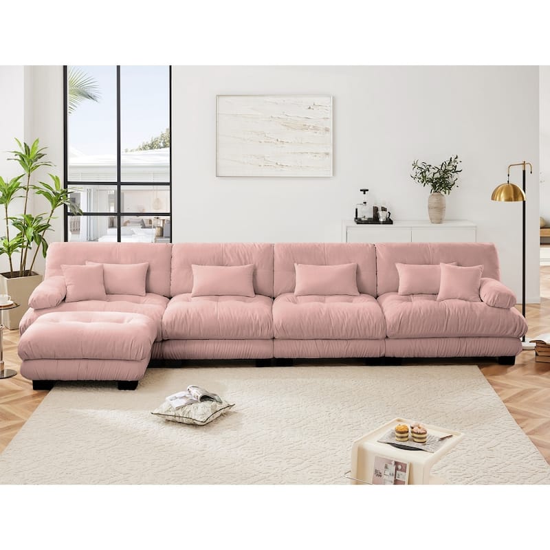 173.2" Modern Comfy Cloud Couch 4-Seater Modular Sectional Sofa for Living Room - Pink