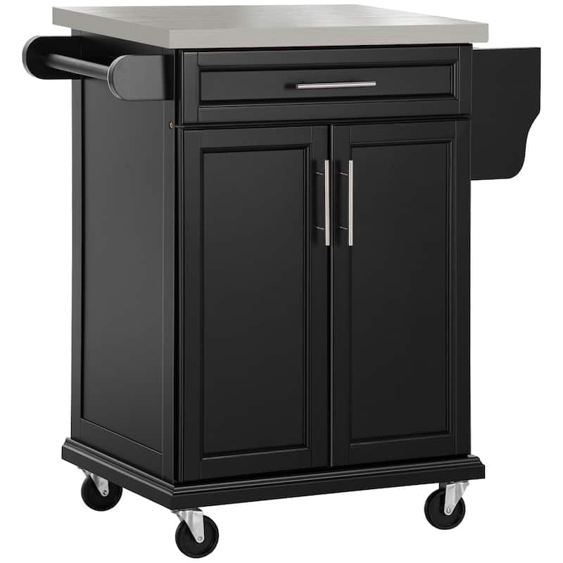 33" Rolling Kitchen Cart with Stainless Steel Countertop Drawer