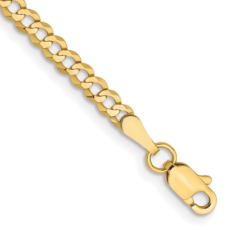 Curata 10k Yellow Gold Unisex 3.1mm Lightweight Flat Miami Curb Chain Bracelet Options: 7" 8" 9"