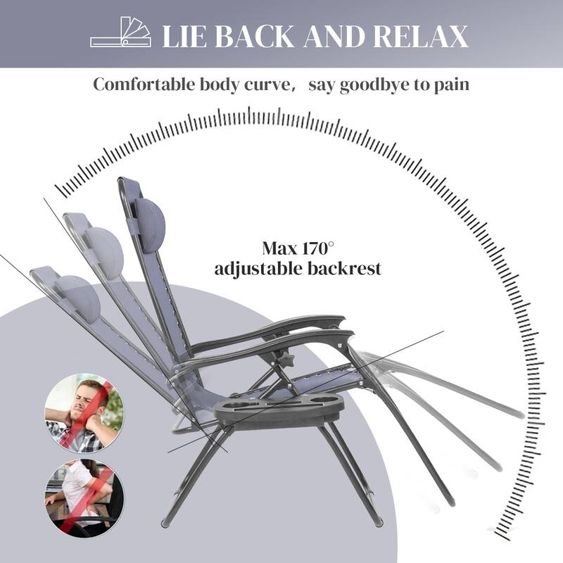Set of 2 Zero Gravity Recliner Lounge Chairs with Cup Holders, Folding Patio Camping Beach Chairs for Outdoor Relaxation