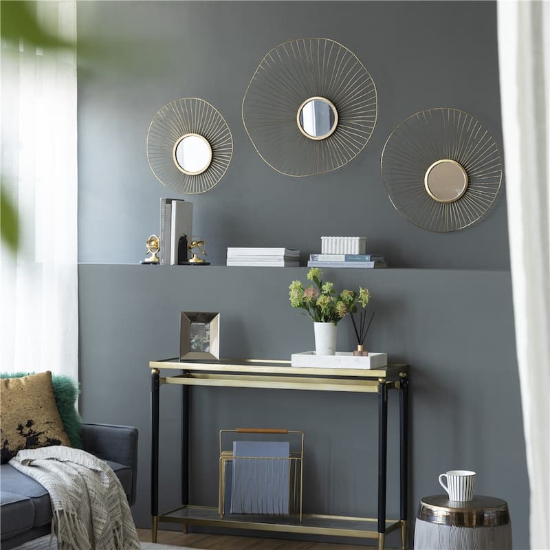 Set of 3 Wall Mirror Abstract designed Wall mirrors with Gold Frame