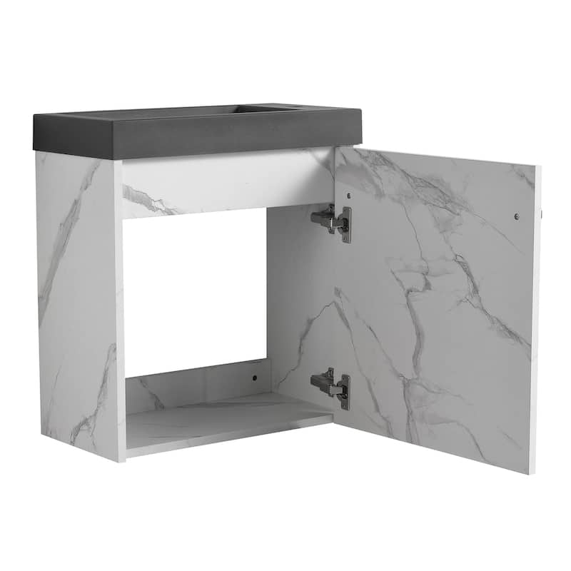 20 inch Wall-Mounted Bathroom Vanity Set in White and Black with Integrated Resin Sink