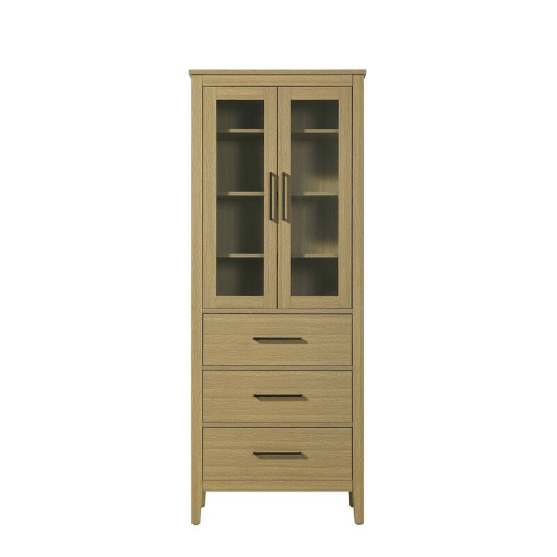 Laura 16-28 Inch Bath Storage Glass Cabinet - Honey Brown - 28"