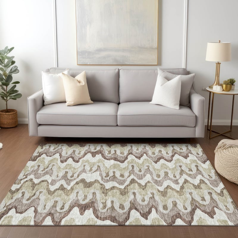 Machine Washable Indoor/ Outdoor Chantille Abstract Ripples Rug