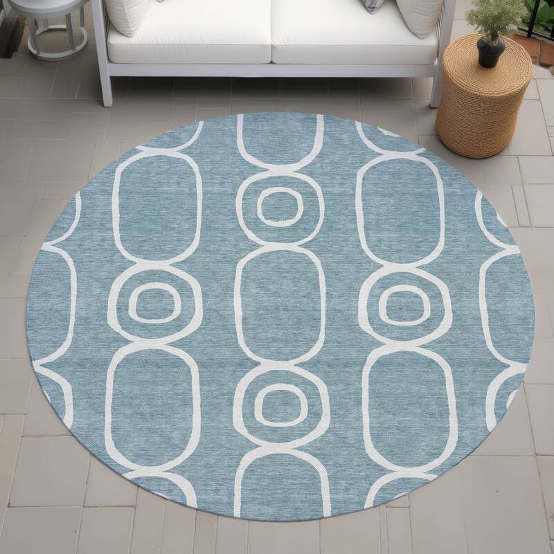 Machine Washable Indoor/ Outdoor Modern Vibe Chantille Rug - Aqua - 8' x 8'