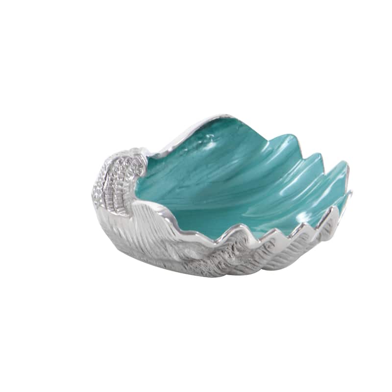 Aluminum Metal Shell Shell Serving Bowl with Enamel Interior - Teal - Roche River Decor