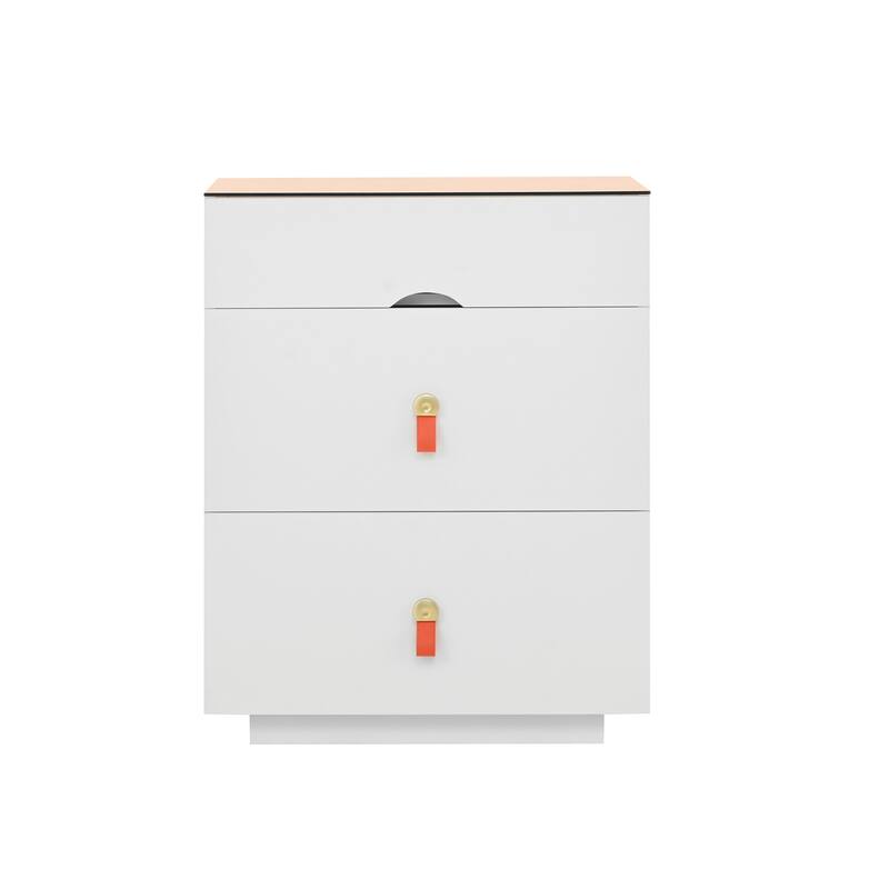 Nightstand with LED Lights & 3 Drawers, Side Table with Glass Top Jewelry Storage Compartments, Small Wood Accent Table