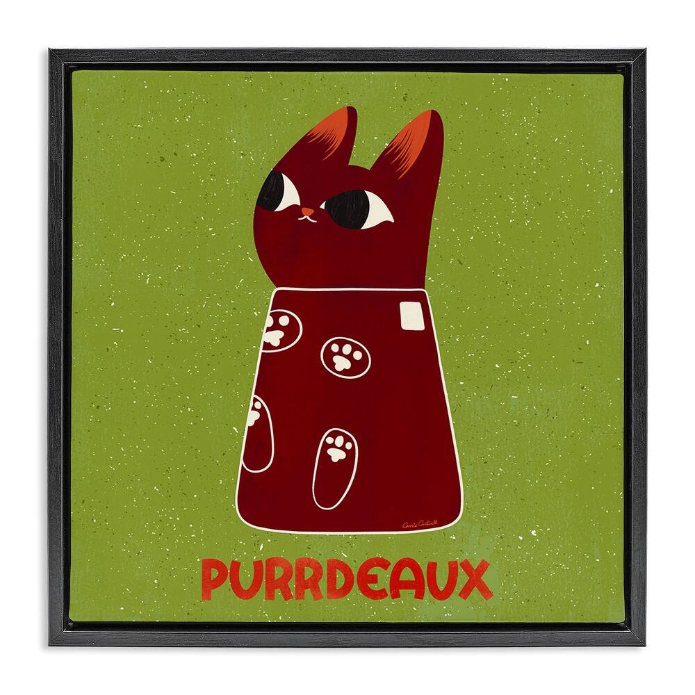 Stupell Purrdeaux Feline Wine Framed Floater Canvas Wall Art Design By Carrie Cantwell