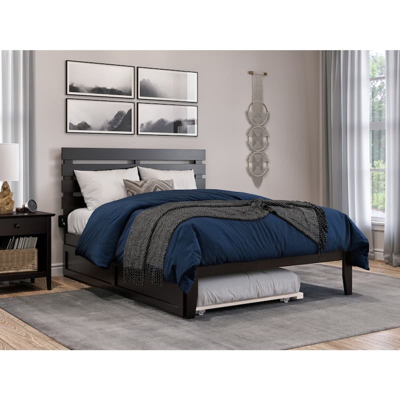 Full Size Bed with Trundle - Espresso Finish - Modern Gothic Style - HomeStock