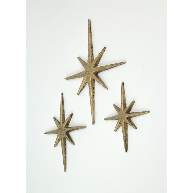 Zeckos Gold Cast Iron 8 Pointed Starburst Wall Hangings (Set Of 3)