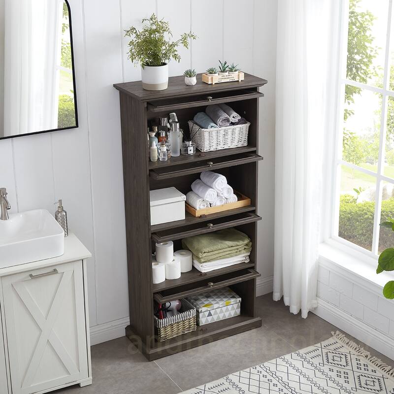 4-Tiers MDF Cabinet With Flip up Glass Doors