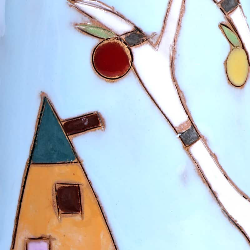 Novica Handmade Pomegranate Tree In Blue Glazed Ceramic Vase