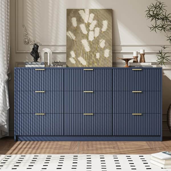 blue and grey dresser Henley Scalloped Edge 6 Drawer Wide Dresser, Spruce - daals quiet storage for clothing Americana Corduroy Blue And Brown