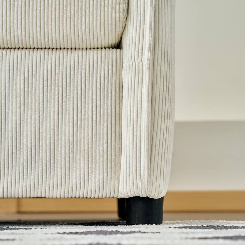 Corduroy Lounge Chaise with Ottoman, USB Charging and Hidden Storage