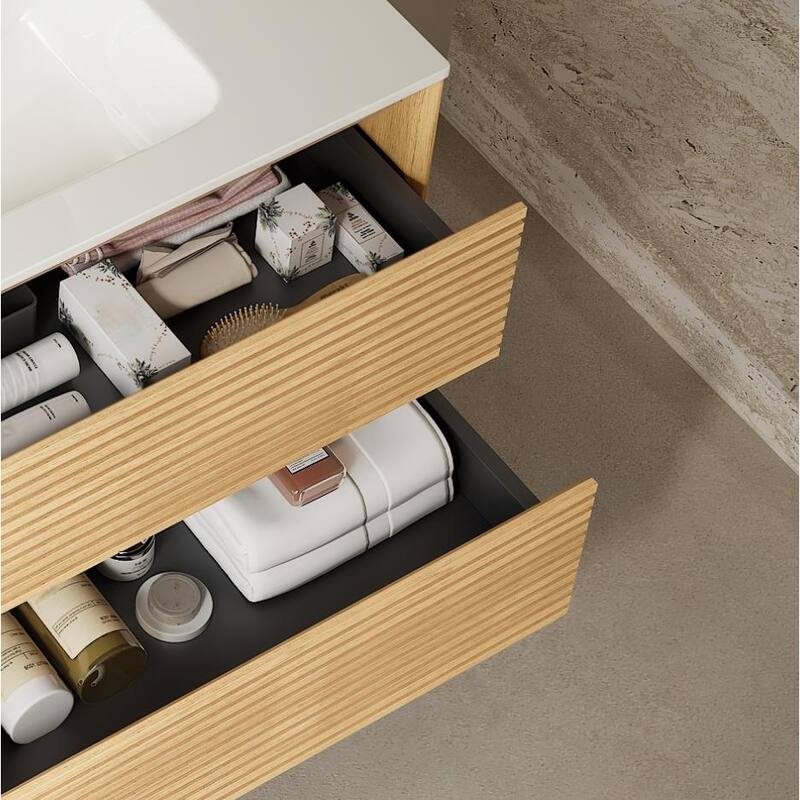 24"/30"/36" Wall-Mounted Bathroom Vanity with Sink, Ceramic Integrated Basin, Floating Plywood Bathroom Cabinet with Drawers