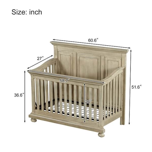 dimension image slide 1 of 2, Traditional Farmhouse Style 4-in-1 Full Size Convertible Crib - Converts to Toddler Bed, Daybed and Full-Size Bed