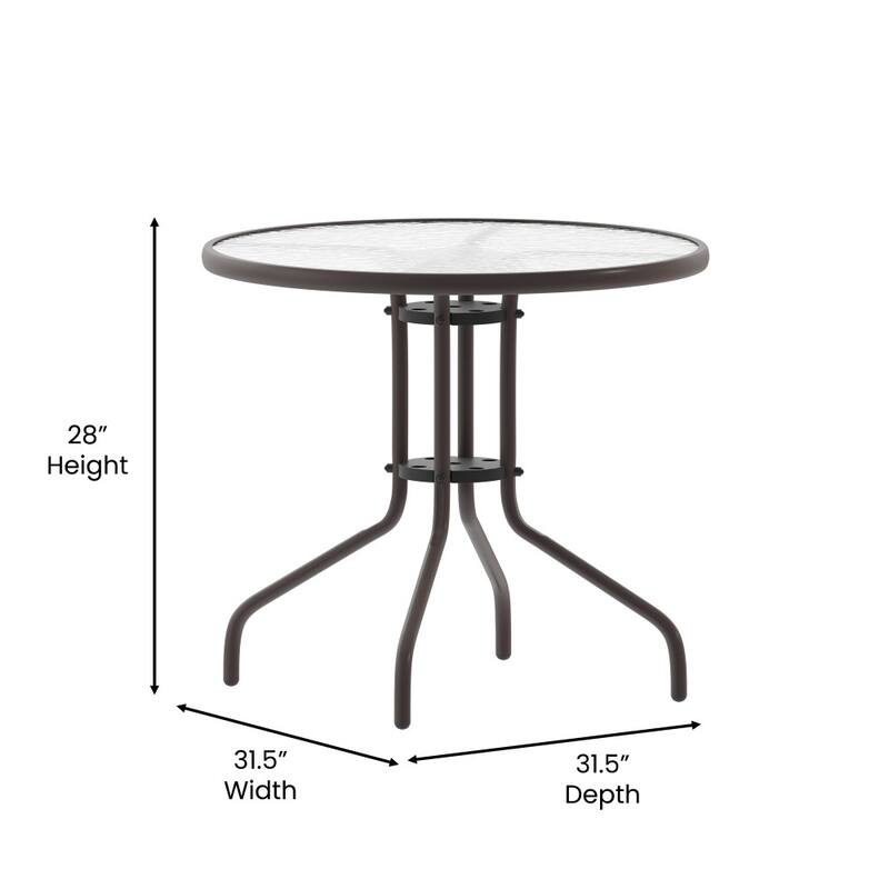 31.5" Round Tempered Glass Metal Table with Smooth Ripple Design Top