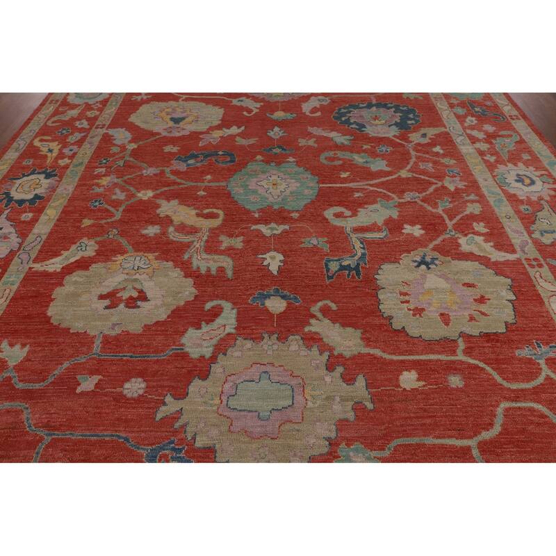 All-Over Orange Oushak Vegetable Dye Area Rug Handmade Wool Carpet - 8'11"x 11'8"