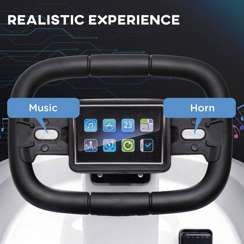 360 Degree Rotating Bumper Car with Built-in Music, White Motor Vehicle Toy with LED Lights, Kids Kart with Horn