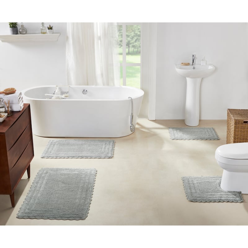 Better Trends Bath Rugs Set 100% Cotton Soft & Water Absorbent Tufted Bathroom Rug for Shower, Sink Bath Mats Lilly Crochet - 4 Piece Set 17"x24" | 20"x20" | 21"x34" | 24"x40" - Gray