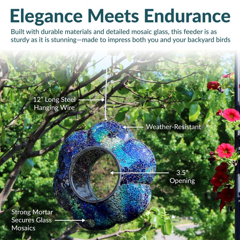 Outdoor Hanging Bird Feeder Indigo Glass Flower Fly-Through - 9"