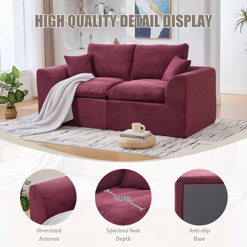 HOMEFUN Corduroy Upholstered Modular 2 Seater Cushion Covers Removable Loveseats Sofa for Living Room Bedroom