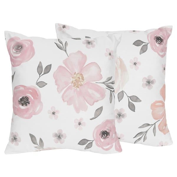 slide 2 of 6, Sweet Jojo Designs Blush Pink Grey Boho Floral Girl 18in Decorative Accent Throw Pillow Cover Set of 2 Bohemian Farmhouse Shabby