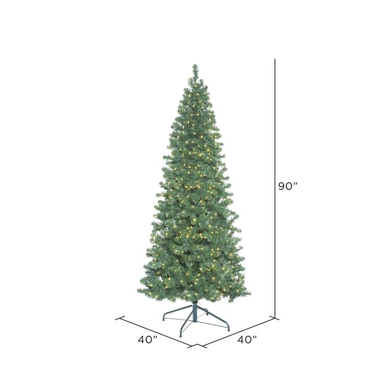 Vickerman 7.5' Oregon Fir Slim Artificial Christmas Tree, Wide Angle Single Mold Warm White LED Lights - Green