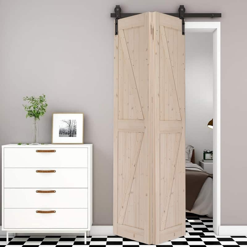 60" Sliding Barn Door Hardware Kit for 2 Doors, J Shape,No Door (Track Length 60" for Double 28" Wide Door)