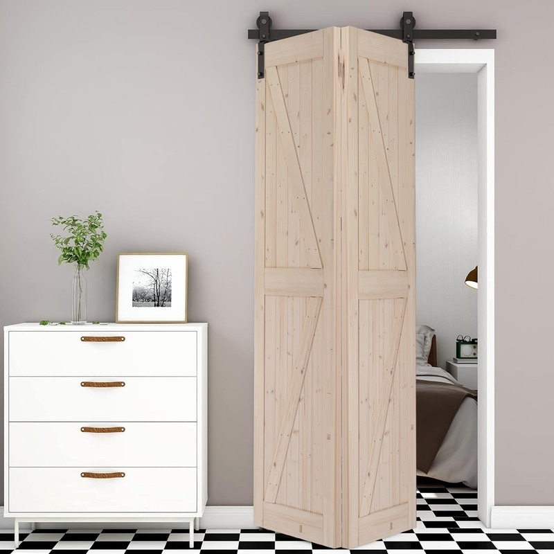 60" Sliding Barn Door Hardware Kit for 2 Doors, J Shape,No Door (Track Length 60" for Double 28" Wide Door)