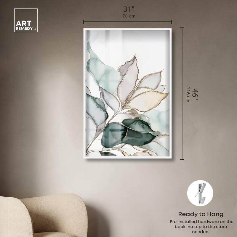 Pastel Leaves with Gold I Shadowbox by Art Remedy