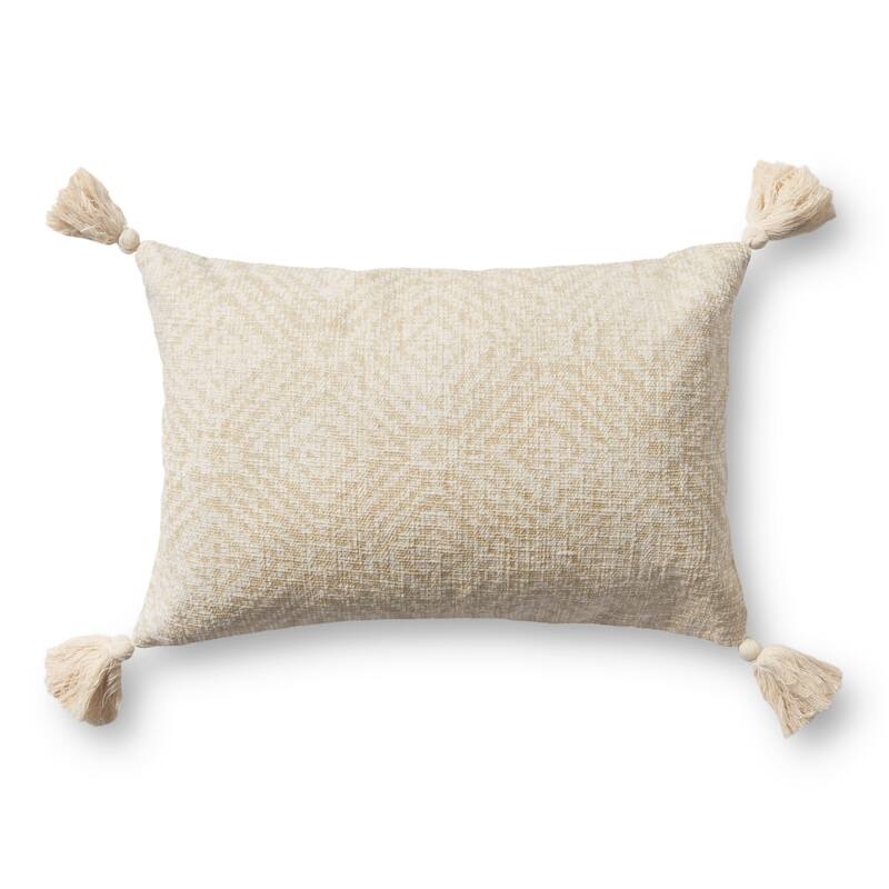 Alexander Home Distressed Tribal Diamond Tassel Pillow - 13" x 21" Cover Only - Ivory