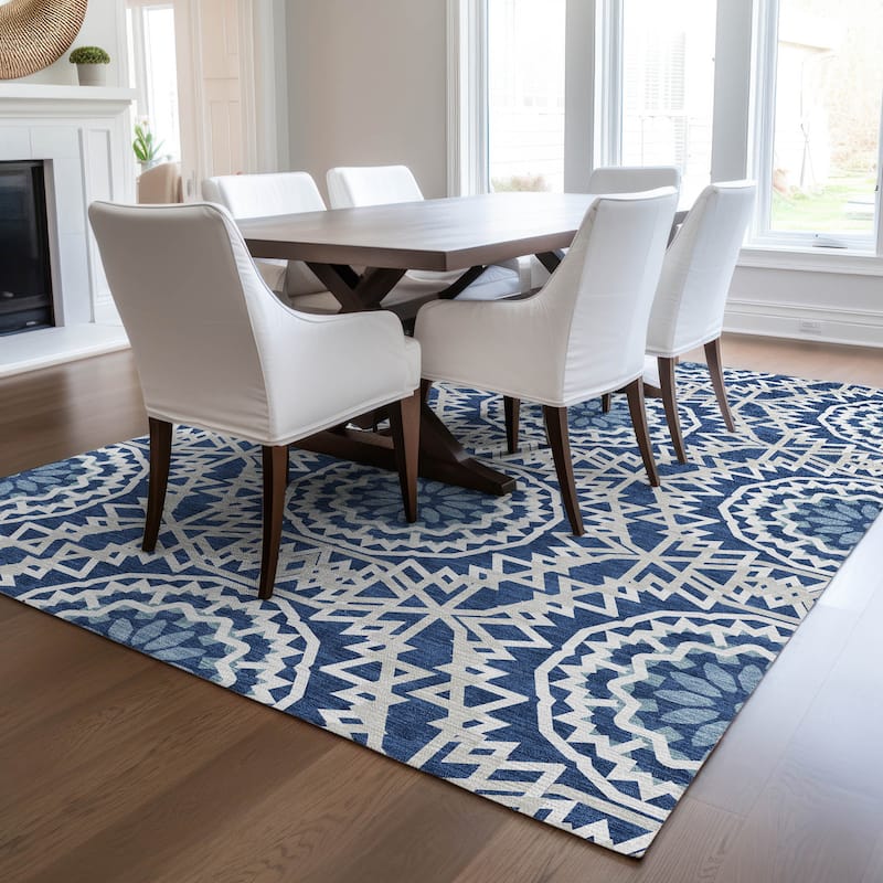 Machine Washable Indoor/ Outdoor Chantille Boho Moroccan Rug - Navy - 3' x 5'