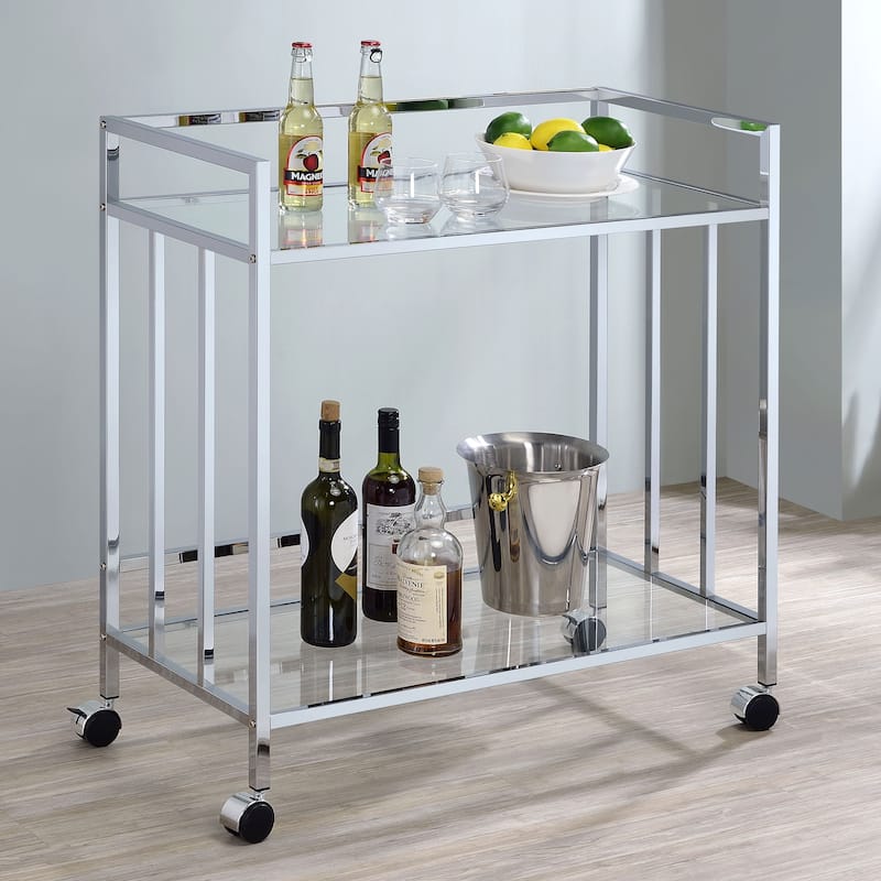 Cara 2-tier Rectangular Glass Shelf Metal Bar Cart