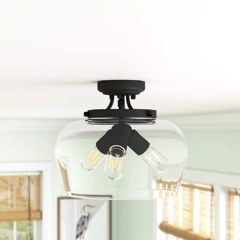 GetLedel 3-Light Glass Dome Semi Flush Mount - Black