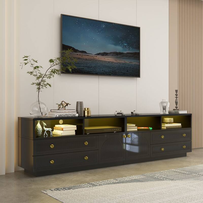 Gymojoy 86.6" LED TV Stand for 85-100 Inch TV, Modern Fluted Entertainment Center, 8 Drawers & Cabinet, Smart TV Console.