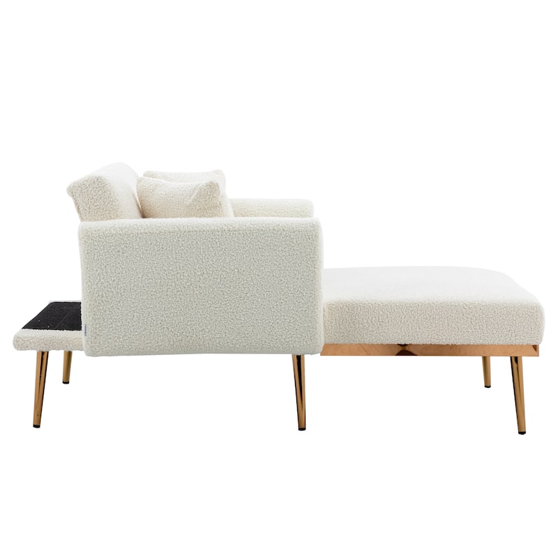 Teddy Fabric Upholstered Living Room Sleeper Sofa Chair With Rose Golden feet