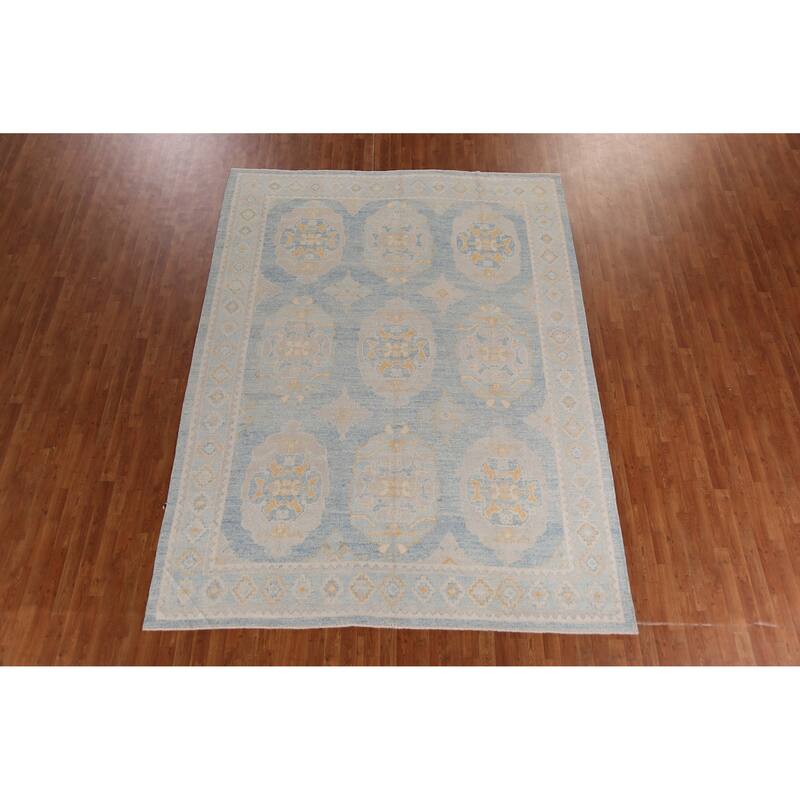Hand Knotted Oriental 100% Wool Carpet Transitional All-Over Navy Blue & Blues Oushak Area Rug - 11' 2'' X 8' 5''