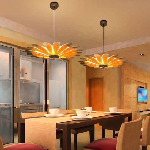 Set of 2 Flower Shaped Pastoral Ceiling Lamp Slim Wood Art Light - 23.6x3.9inch
