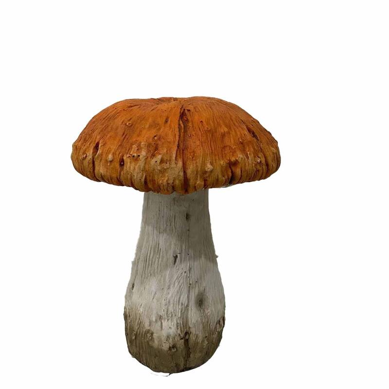 HomeRoots 15" Orange And White Polyresin Mushroom Outdoor Statue