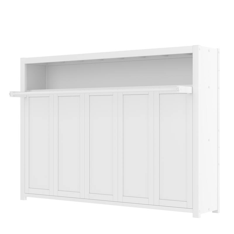Space-Saving Twin Size Foldable Wall Bed with Built-In Shelves, White