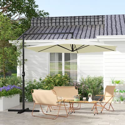 Outsunny 9.5FT Cantilever Patio Umbrella with Crank, Cross Base and Air Vent, Round Hanging Offset Umbrella, Heavy Duty Outdoor