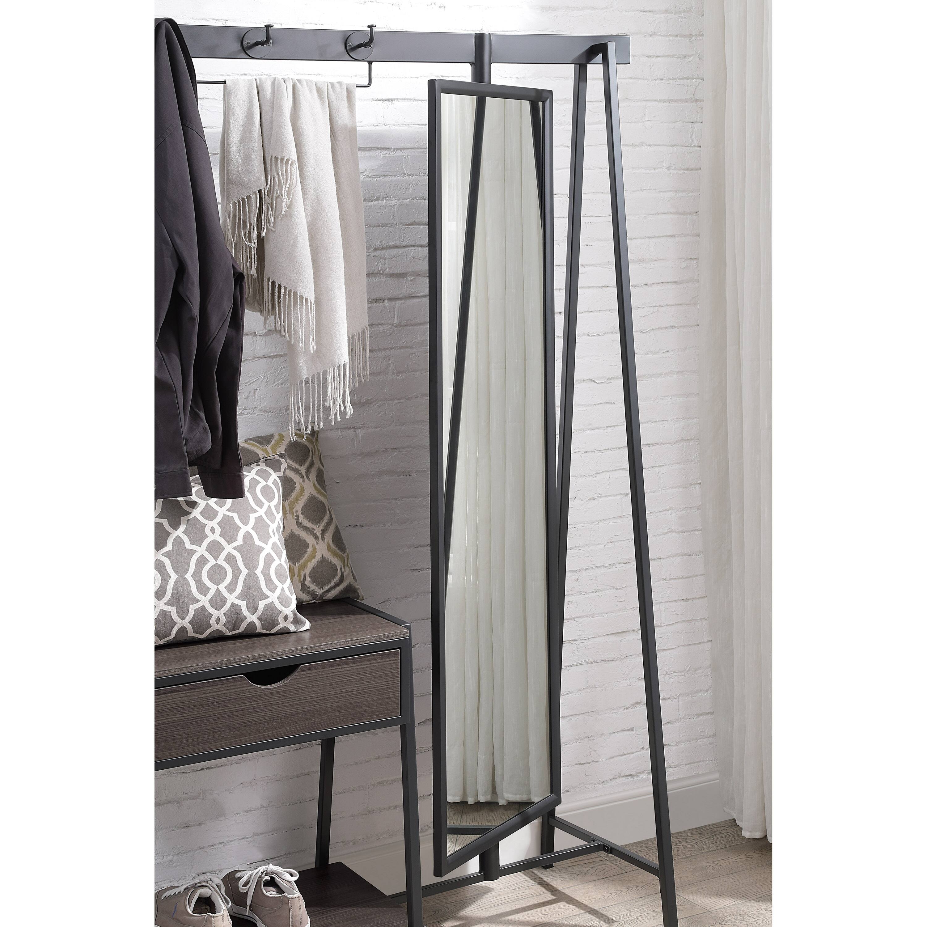 Drindel Contemporary Black Coat Stand with Mirror by Furniture of