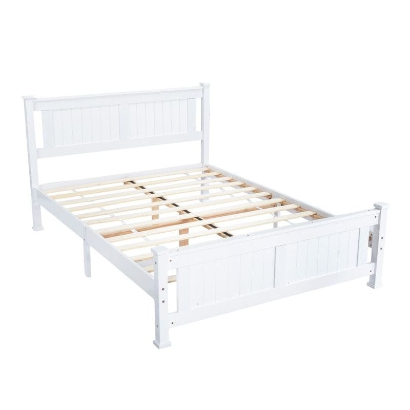 Wood Bed Frame Platform Bed with Headboard White