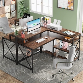 Reversible L Shaped Computer Desk with Storage Shelves - Bed Bath ...