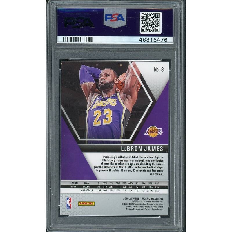 LeBron James 2019 Panini Mosaic Basketball Card #8 Graded PSA 10 GEM MINT - 8'6" x 11'6"