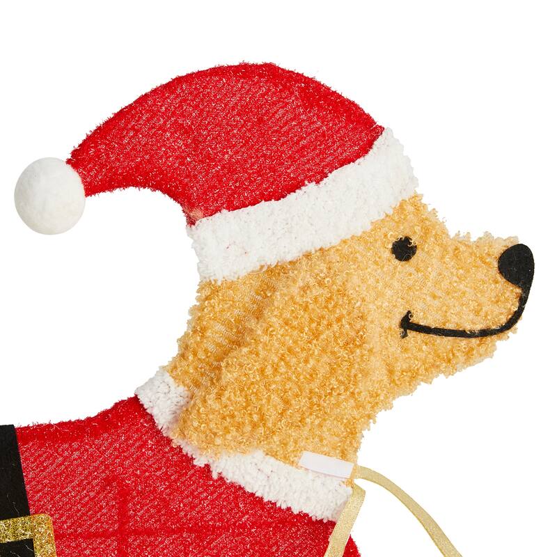 Glitzhome 90.5"L Christmas Fabric Dog with Santa Sleigh Lighted Decor - Dog with Santa Sleigh