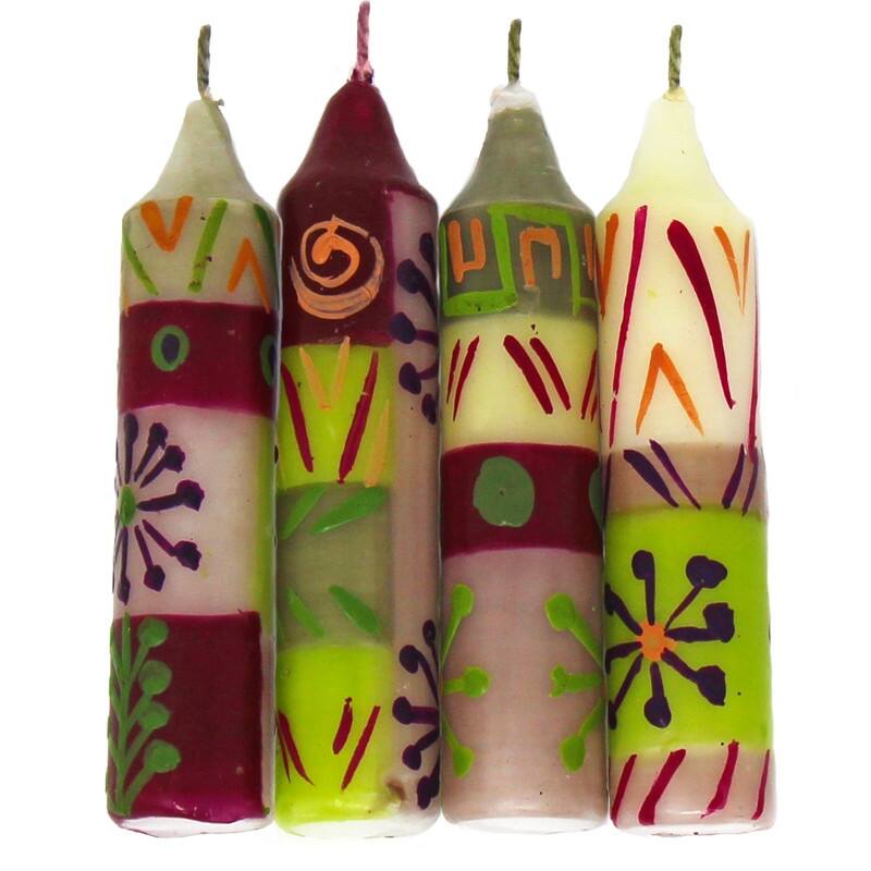 Hand-Painted Unscented 4" Dinner or Shabbat Candles, Set of 4 (South Africa) - Kileo Design